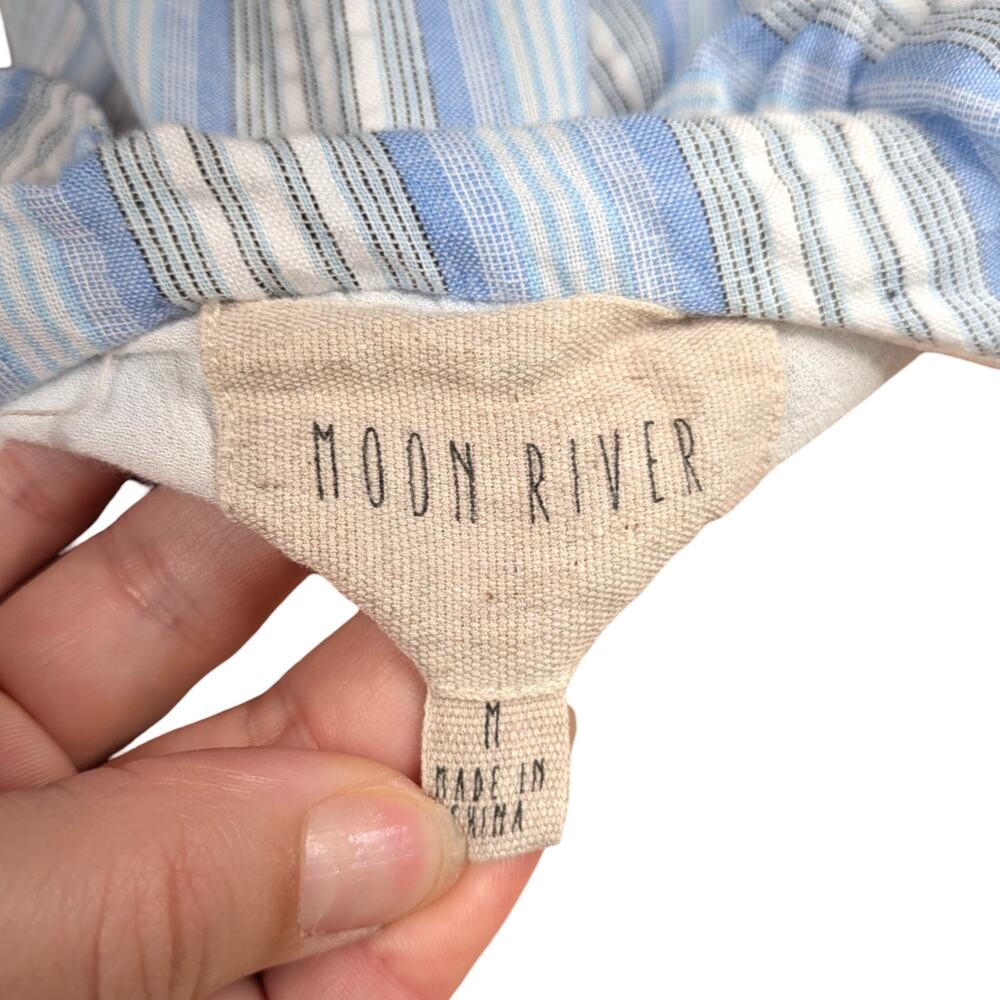 Moon River Anthropologie Blue White Stripe Ruffle Asymmetric Hanky Hem Dress M - Picture 12 of 14